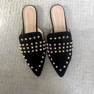 Black and gold studded loafers